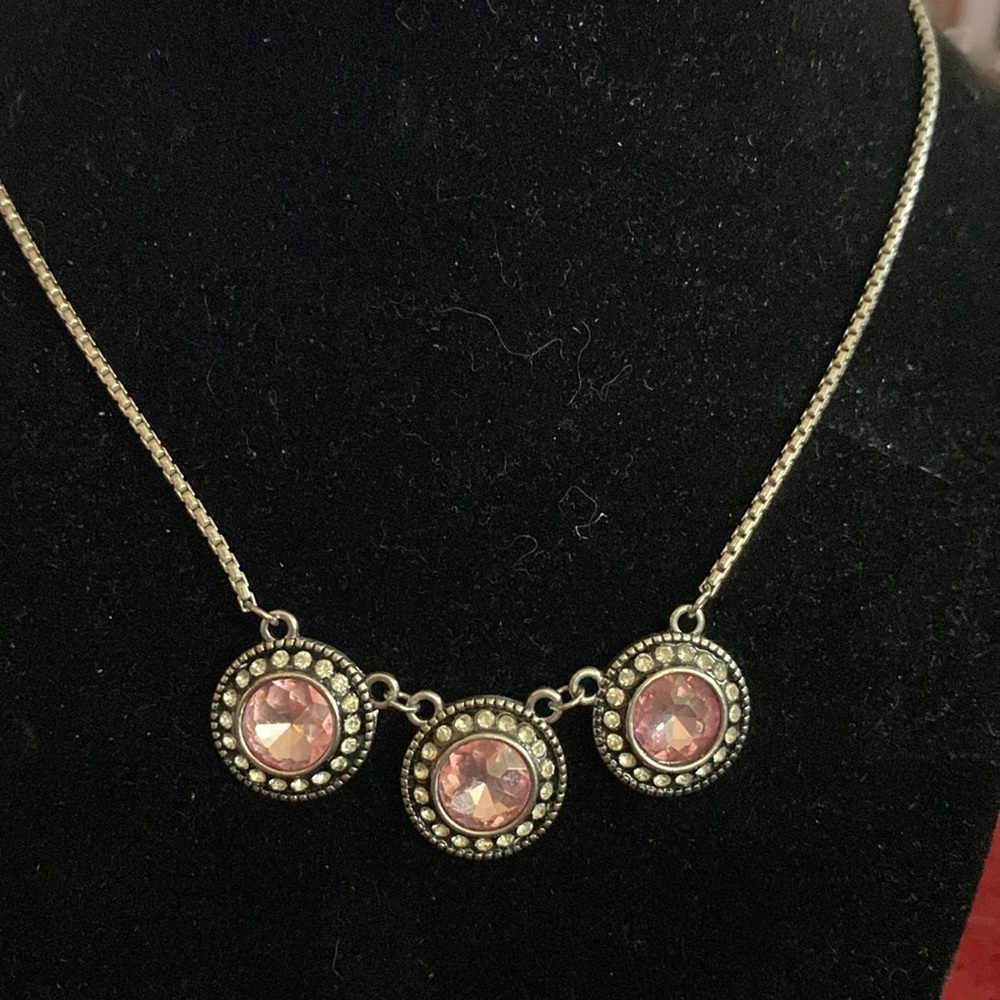 Elegant Silver Necklace with Pink Accents
